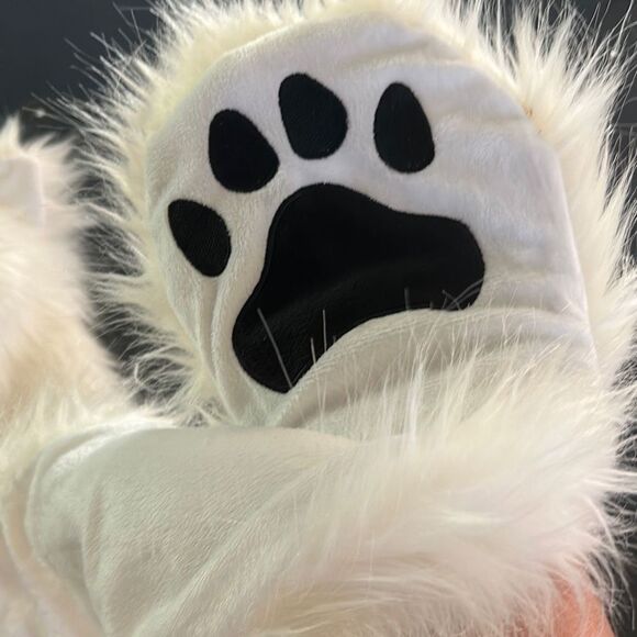 Polar Bear Faux Fur Hooded Scarf w/Mittens - Picture 8 of 9